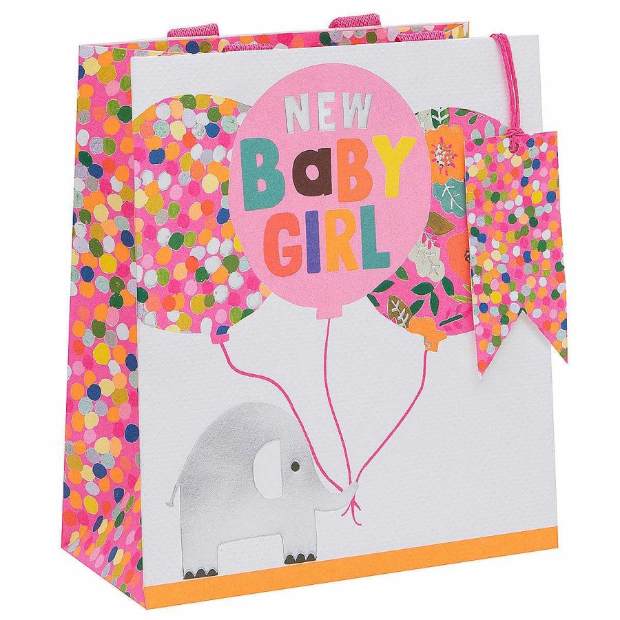 Gift Wrap | Glick Glick Paper Salad Elephants 'New Baby Girl' Medium Gift Bag