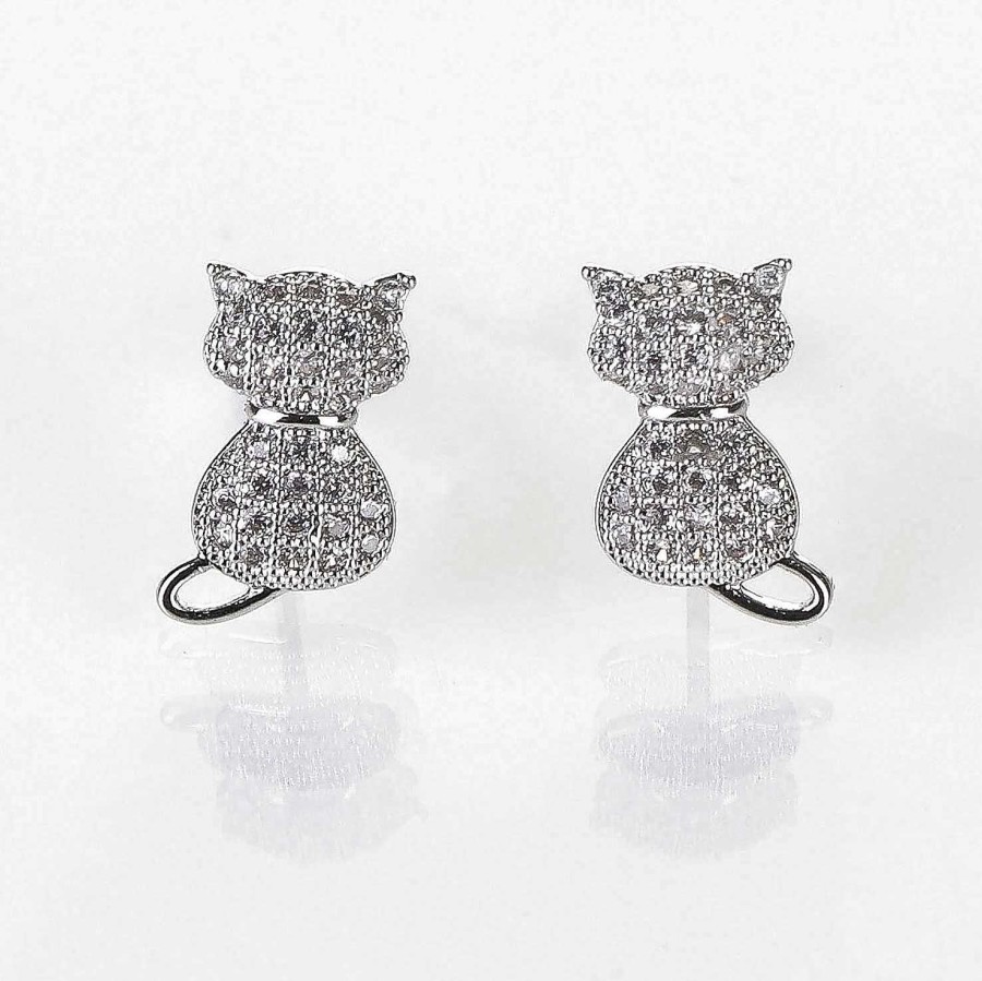 Earrings | Equilibrium Equilibrium Pave Cats Stud Silver Plated Earrings