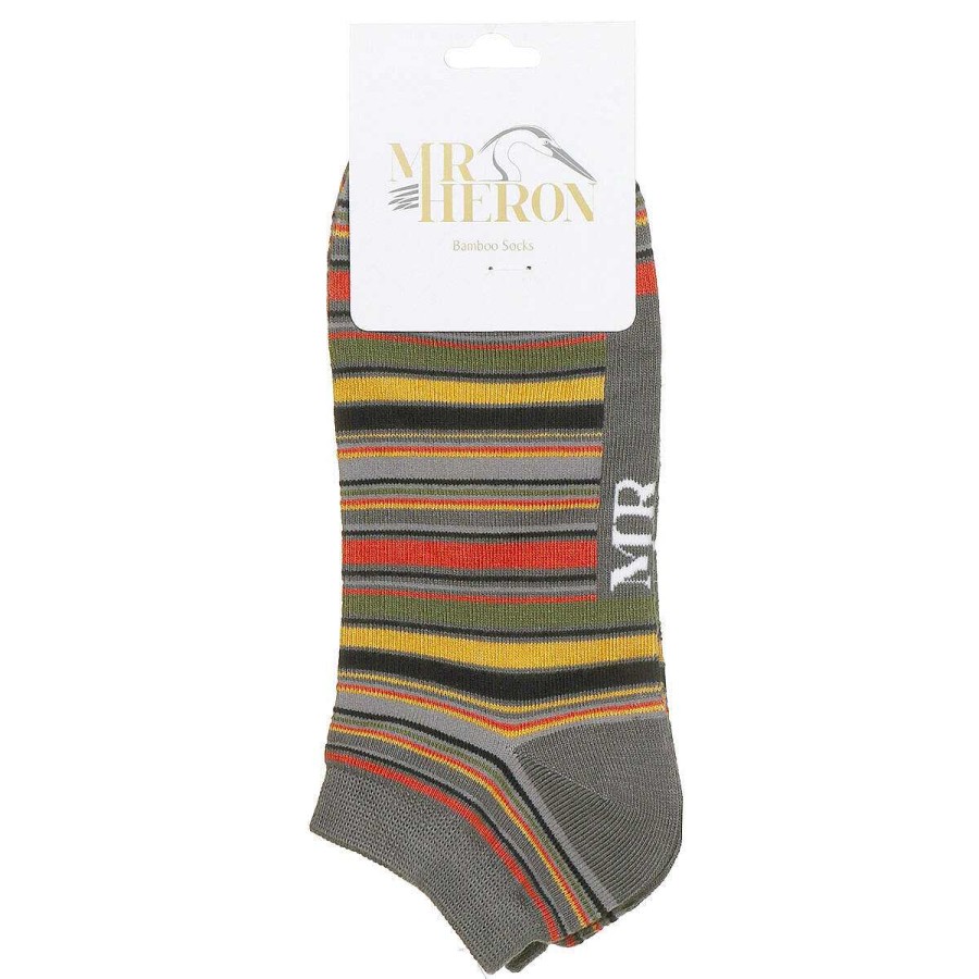 Styles | Mr Heron Mr Heron Grey Stripes Men'S Bamboo Trainer Socks