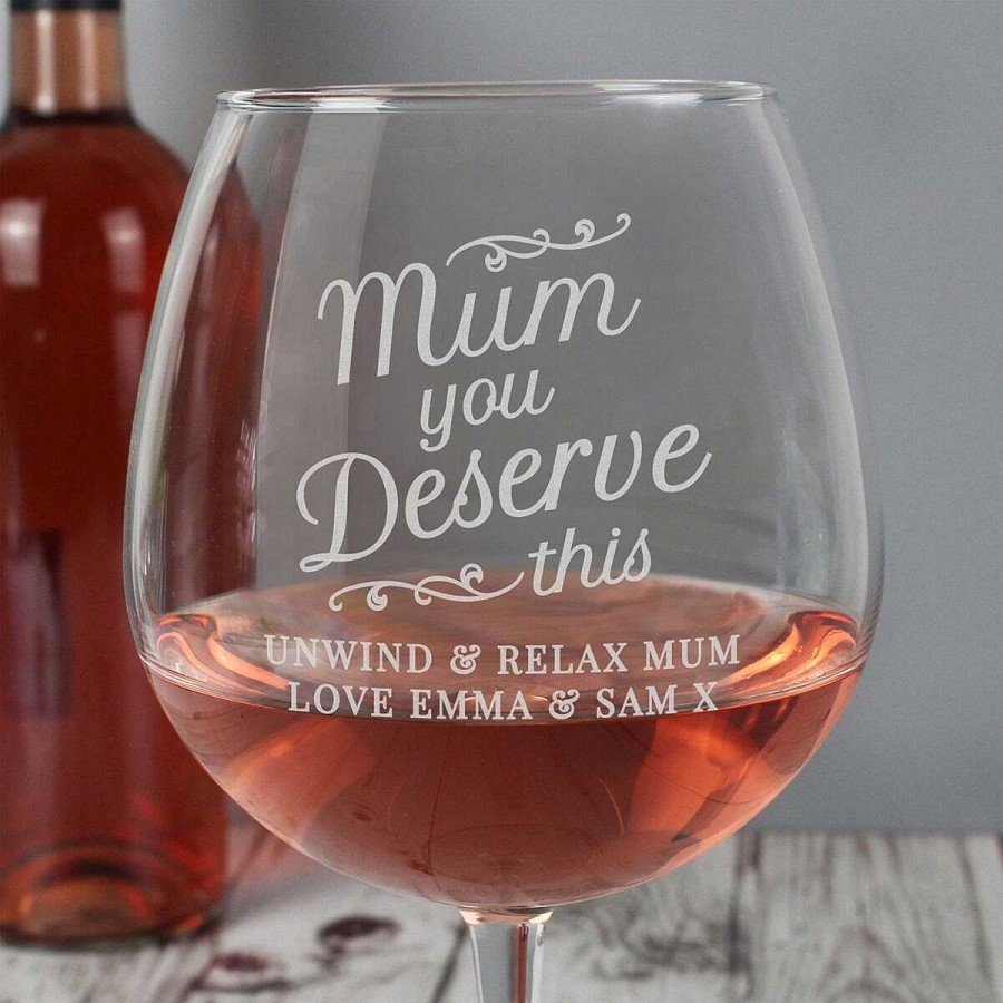 Mum | Temptation Gifts Personalised 'Mum You Deserve This' Gin Balloon Glass