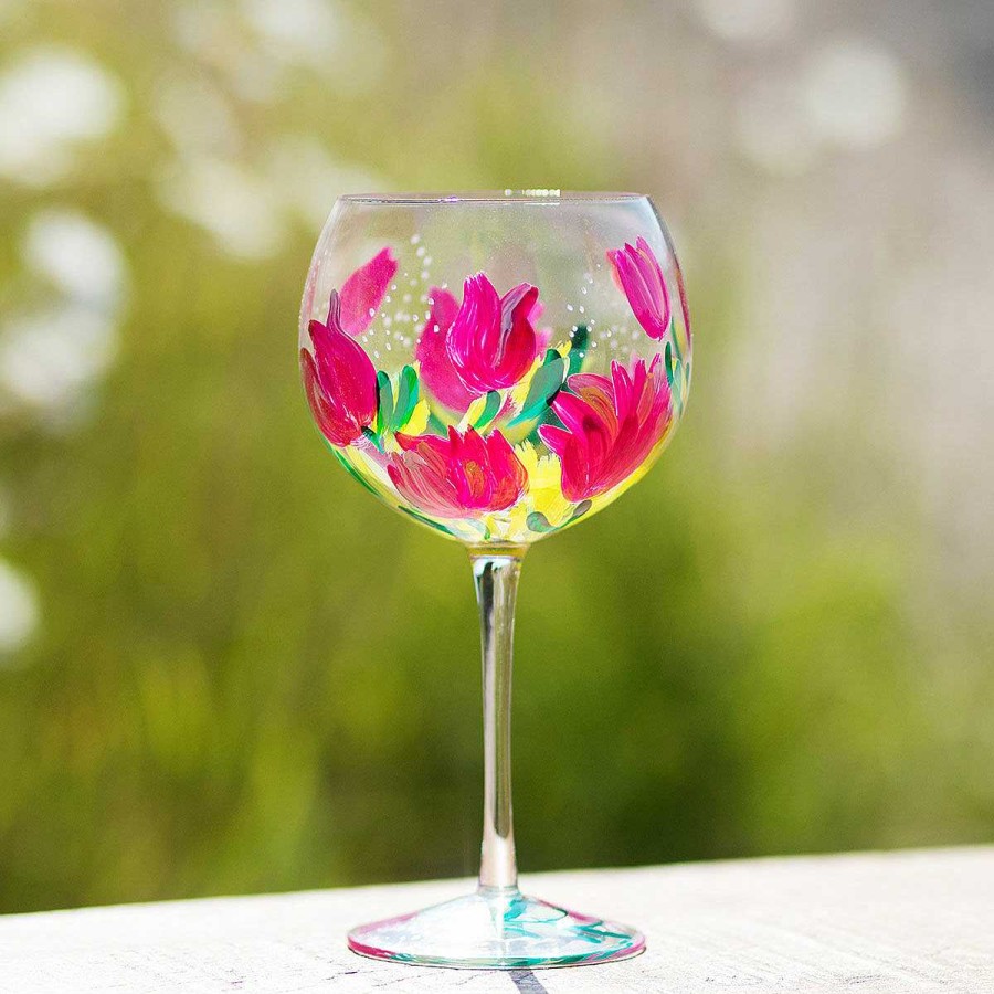 Glassware | Lynsey Johnstone Lynsey Johnstone Hand Painted Pink Tulips Gin Glass