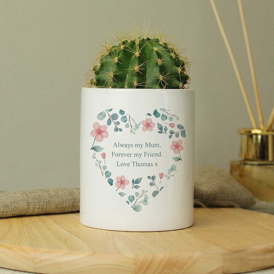 Personalised Gifts | Temptation Gifts Personalised 'Free Text' Floral Heart Ceramic Storage Pot