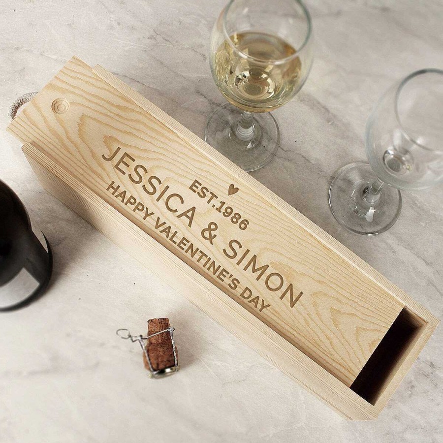 Keepsake Boxes | Temptation Gifts Personalised Love Heart Wooden Wine Bottle Box