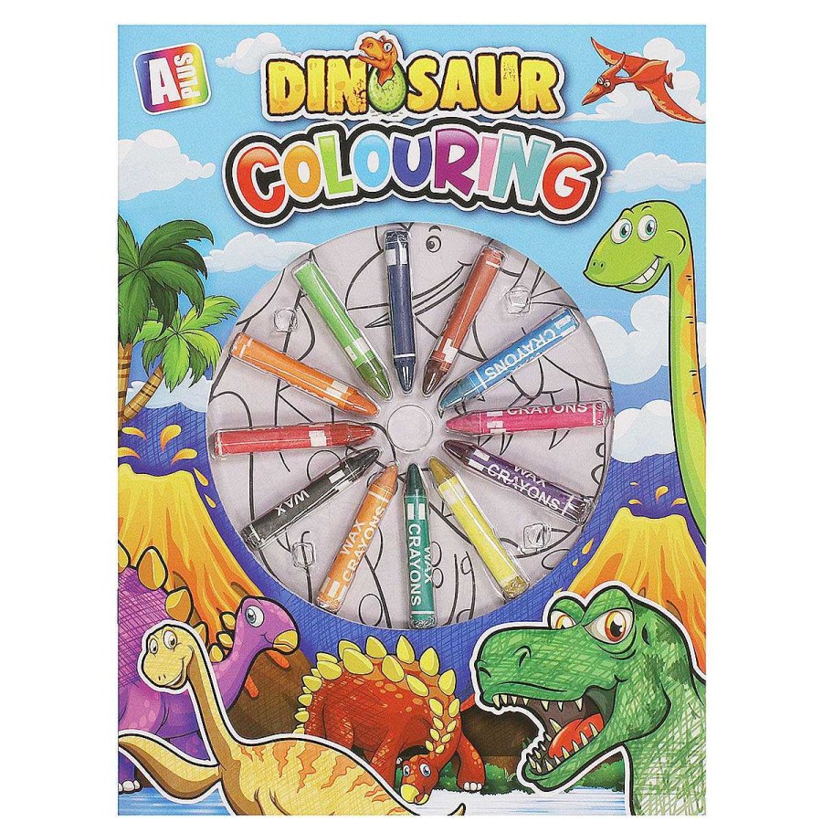 New In | Temptation Gifts Dinosaur A4 Colouring Book Set With Twelve Crayons