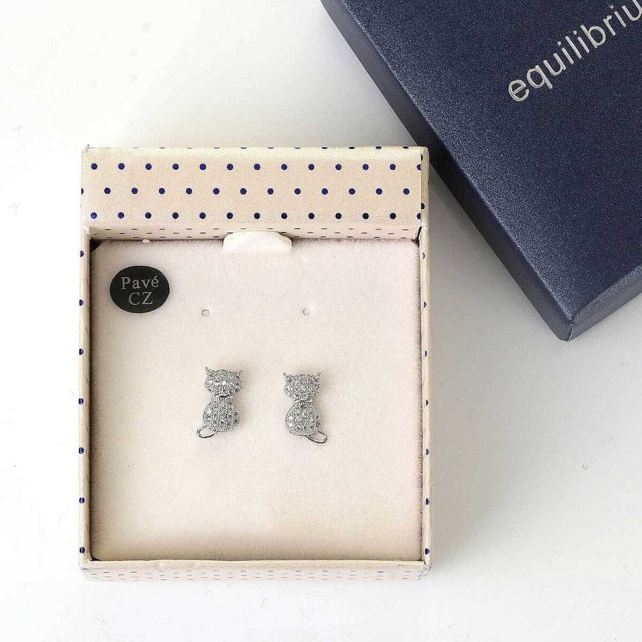 Earrings | Equilibrium Equilibrium Pave Cats Stud Silver Plated Earrings