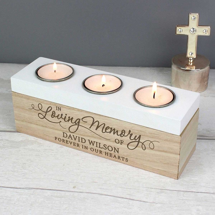 Keepsake Boxes | Temptation Gifts Personalised 'In Loving Memory' Triple Tea Light Box