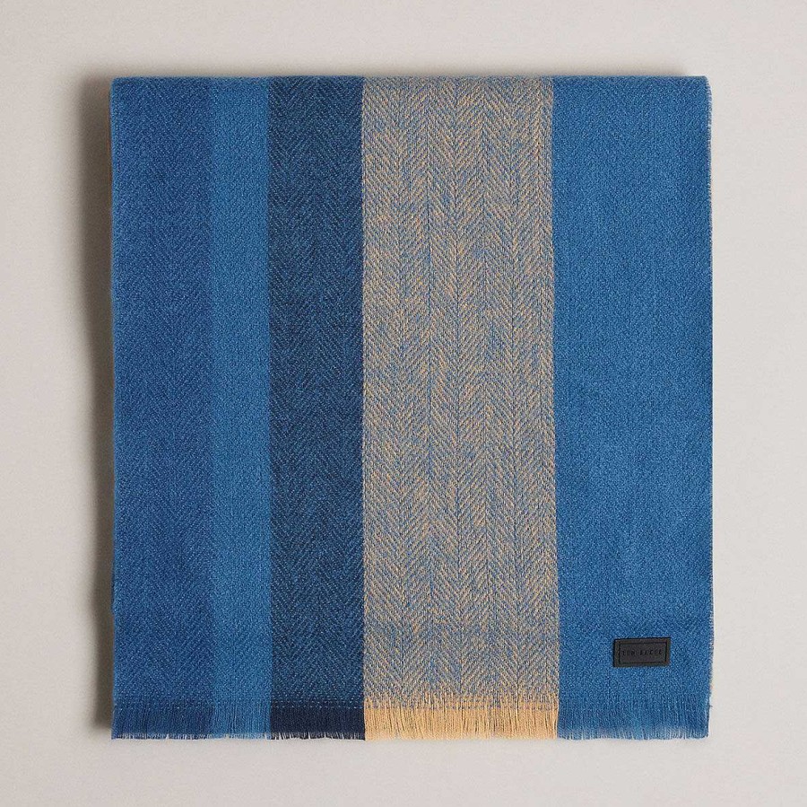 Scarves | Ted Baker Ted Baker Alfredy Blue & Camel Striped Woven Scarf