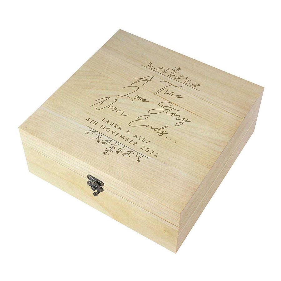 Wedding Accessories & Keepsakes | Temptation Gifts Personalised 'True Love Story' Wooden Keepsake Box