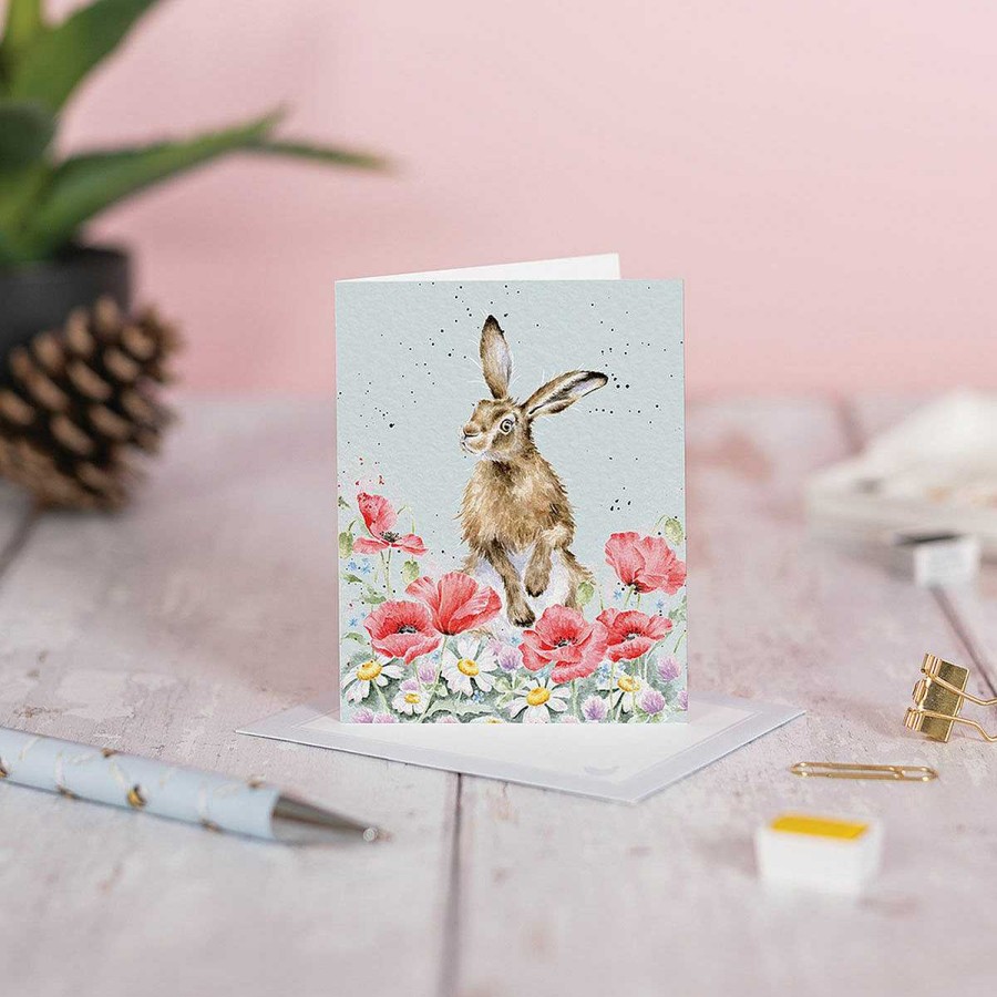 Mini Cards | Wrendale Wrendale 'Field Of Flowers' Hare 9Cm Mini Card