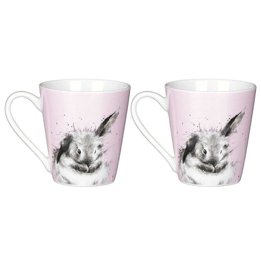 Mug Sets | Wrendale Wrendale 'Bathtime' Pink Rabbit 3 Piece Mugs & Tray Set