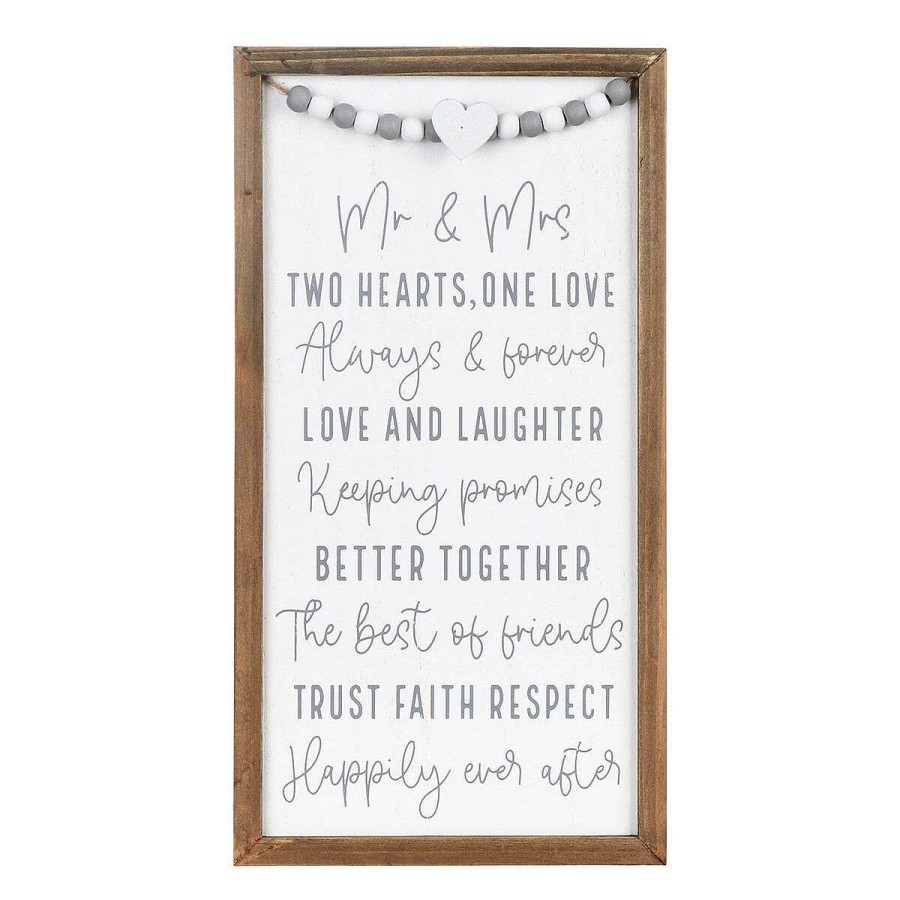 Mr & Mrs Gifts | Langs Langs 'Mr & Mrs' Wedding Day Beads Long Wooden Plaque