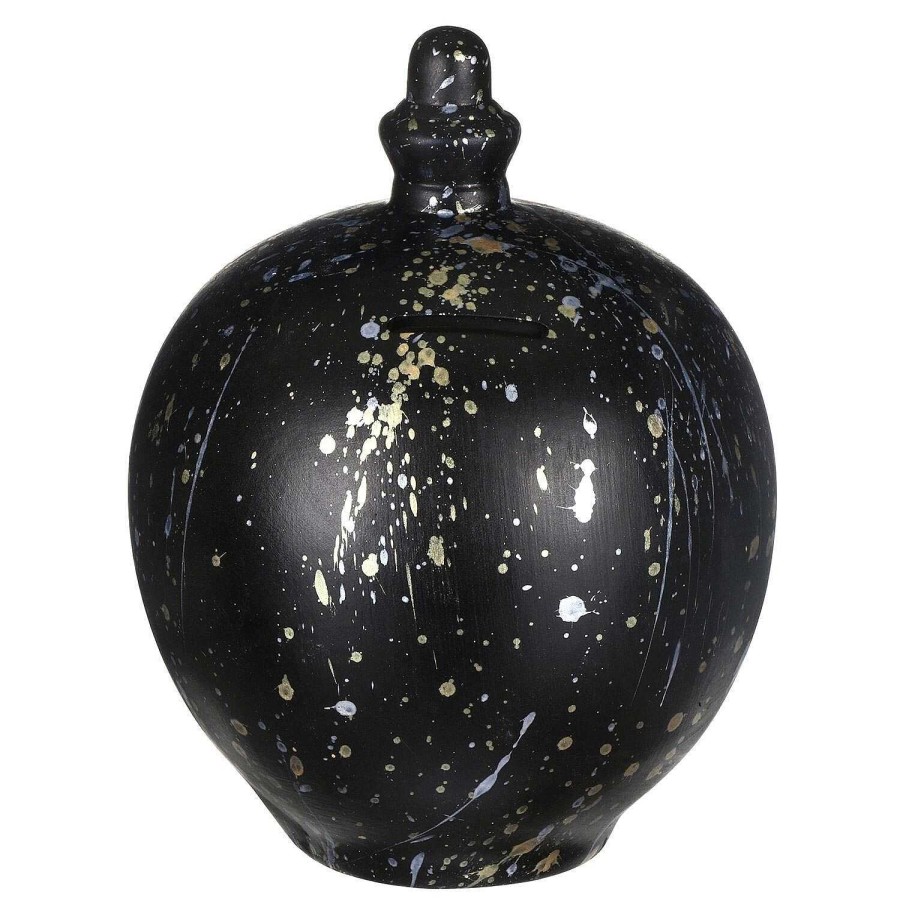 Money Pots | Temptation Temptation Gold & Silver Splatter On Black Money Pot