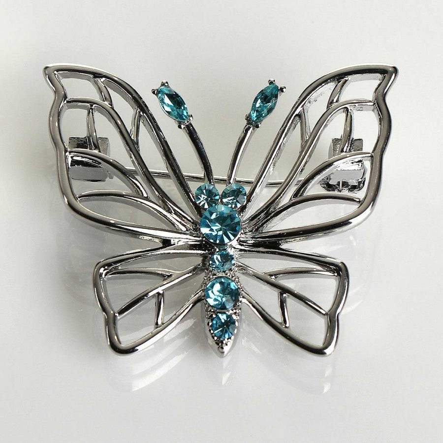 Brooches & Pin Badges | Equilibrium Equilibrium Silver-Plated Sparkle Filigree Butterfly Brooch