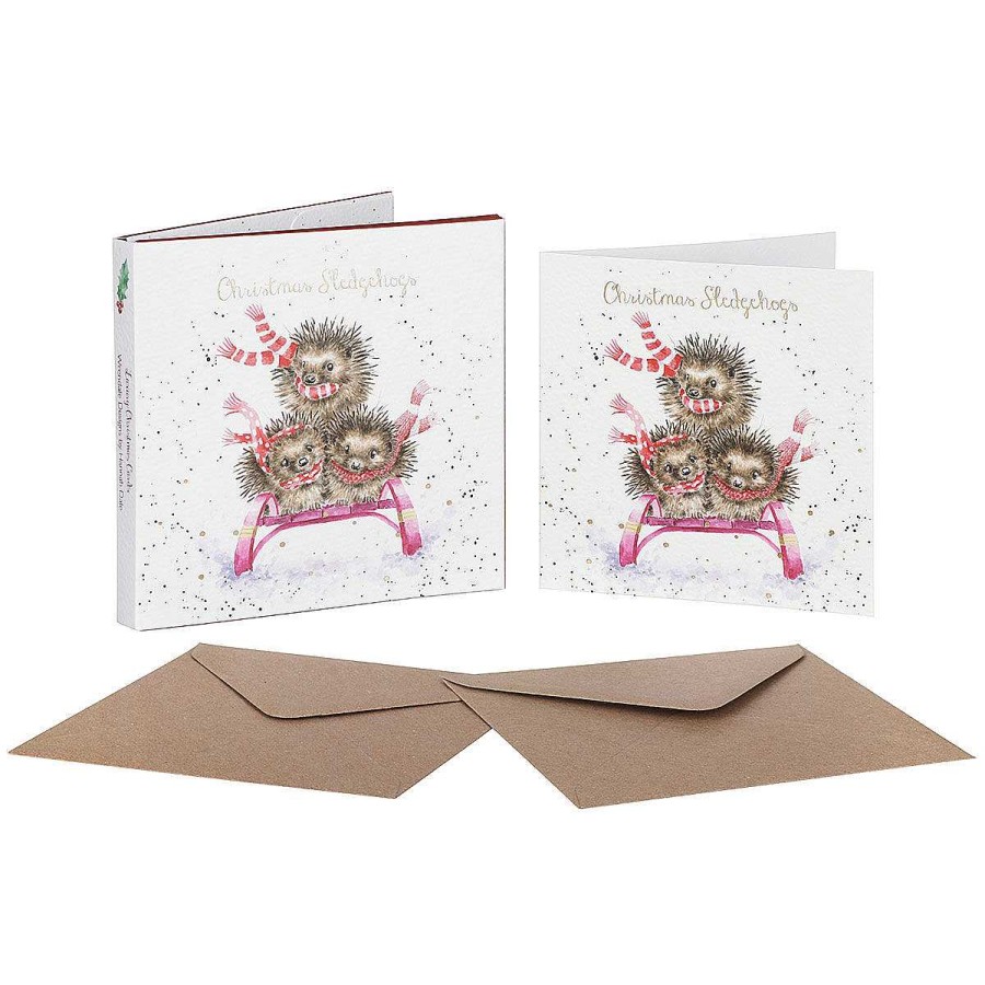 Christmas | Wrendale Wrendale 'Sledgehogs' Set Of 8 Luxury Gold Foiled Christmas Cards