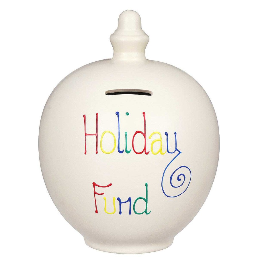 Money Pots | Temptation Temptation 'Holiday Fund' Multi-Colour On Cream Money Pot