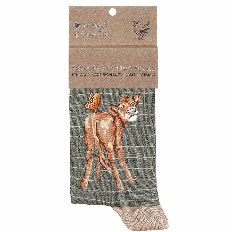 Socks | Wrendale Wrendale 'Flutterly Fabulous' Cow Green Women'S Bamboo Socks