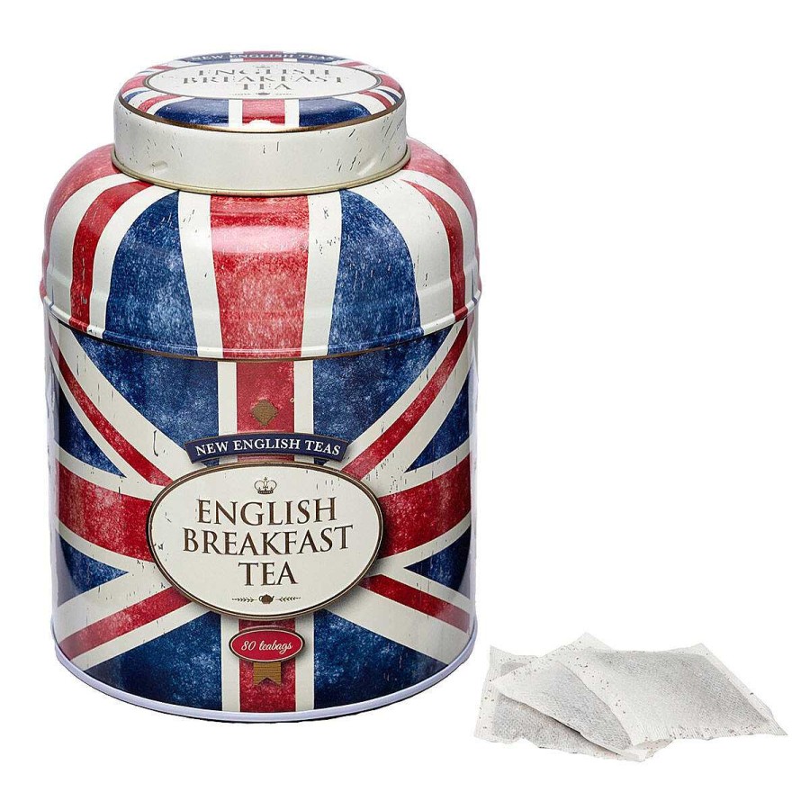 Tea | New English Teas New English Teas Union Jack Round Tea Caddy With 80 English Breakfast Tea Bags