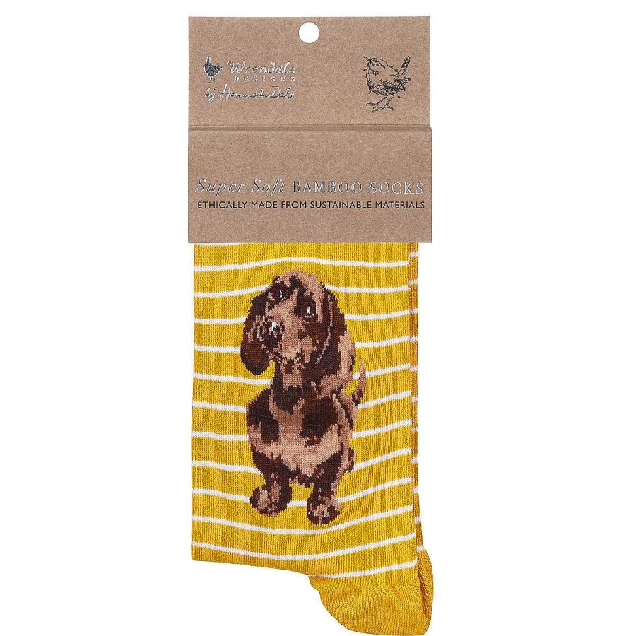 Socks | Wrendale Wrendale 'Little One' Mustard Dog Women'S Bamboo Socks