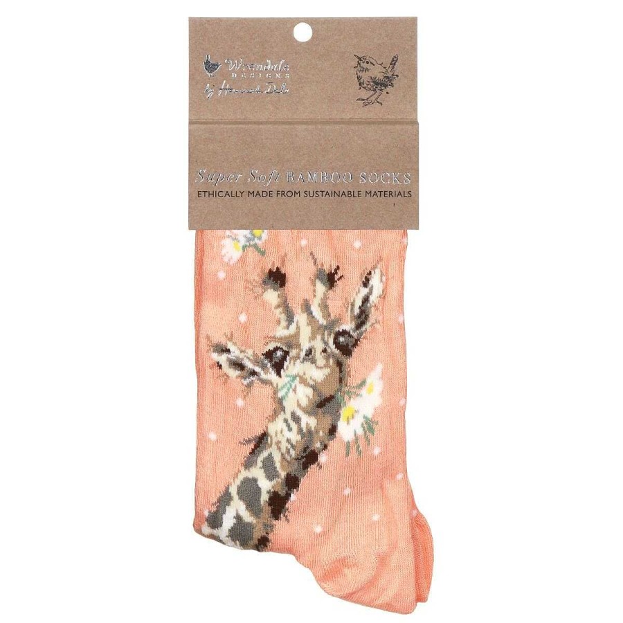 Socks | Wrendale Wrendale 'Flowers' Coral Giraffe Women'S Bamboo Socks