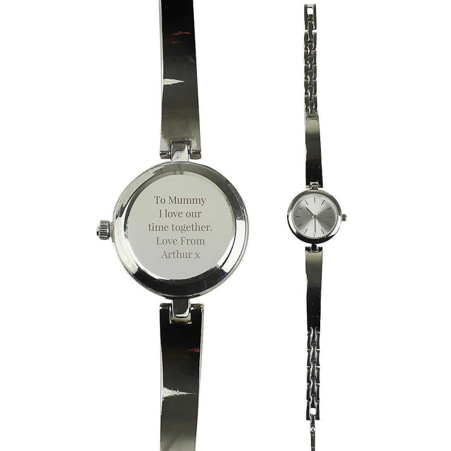 Watches | Temptation Gifts Personalised Silver Ladies Watch With Silver Slider Clasp