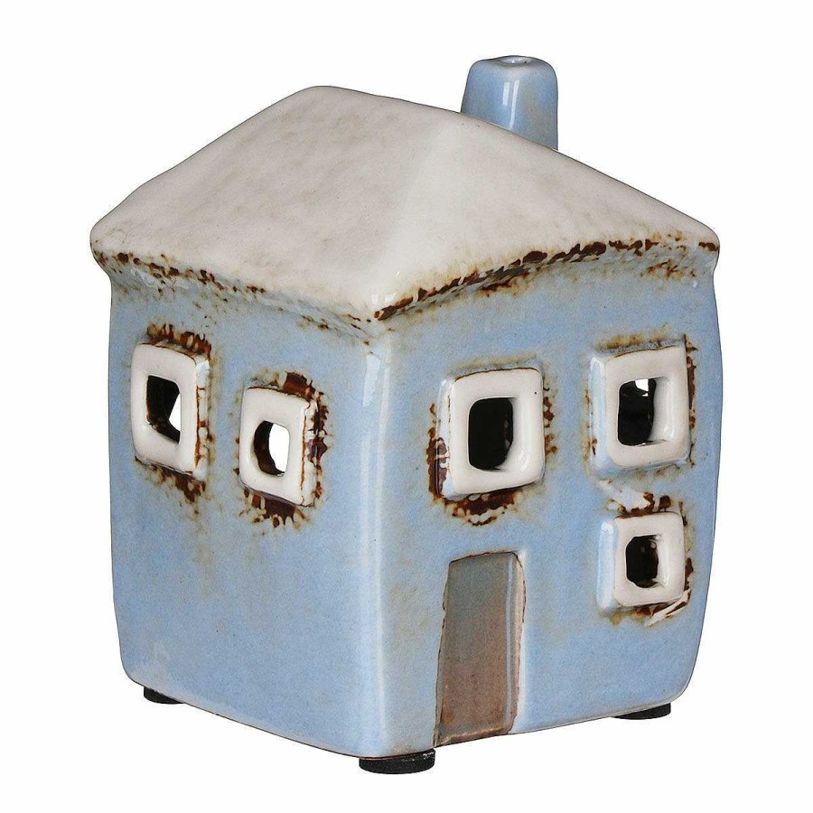 Candle Accessories | Village Pottery Village Pottery Mini Pale Blue Square House Tealight Holder