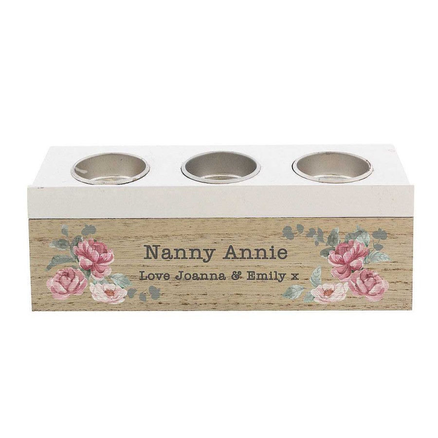 Other Home Fragrance | Temptation Gifts Personalised Floral Watercolour Triple Tealight Holder