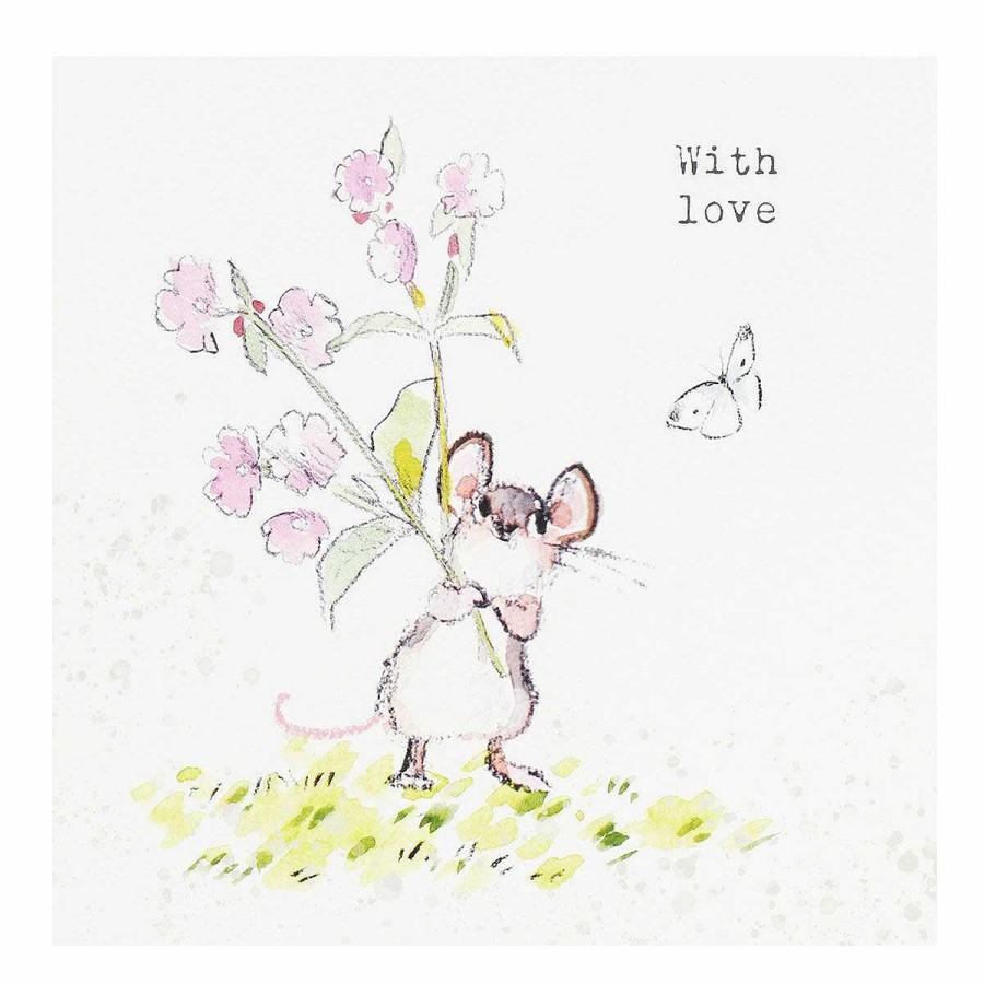 Notecard Sets | Paper Shed Designs Paper Shed Designs Mouse With Flowers 'With Love' Pack Of 5 Notecards