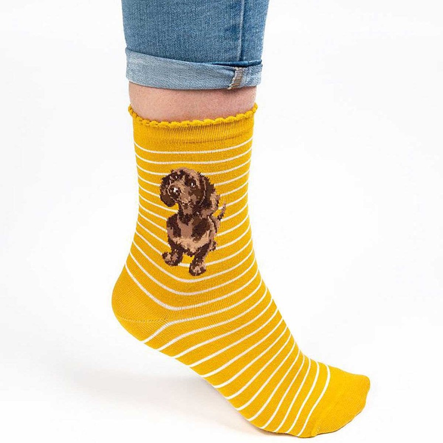 Socks | Wrendale Wrendale 'Little One' Mustard Dog Women'S Bamboo Socks