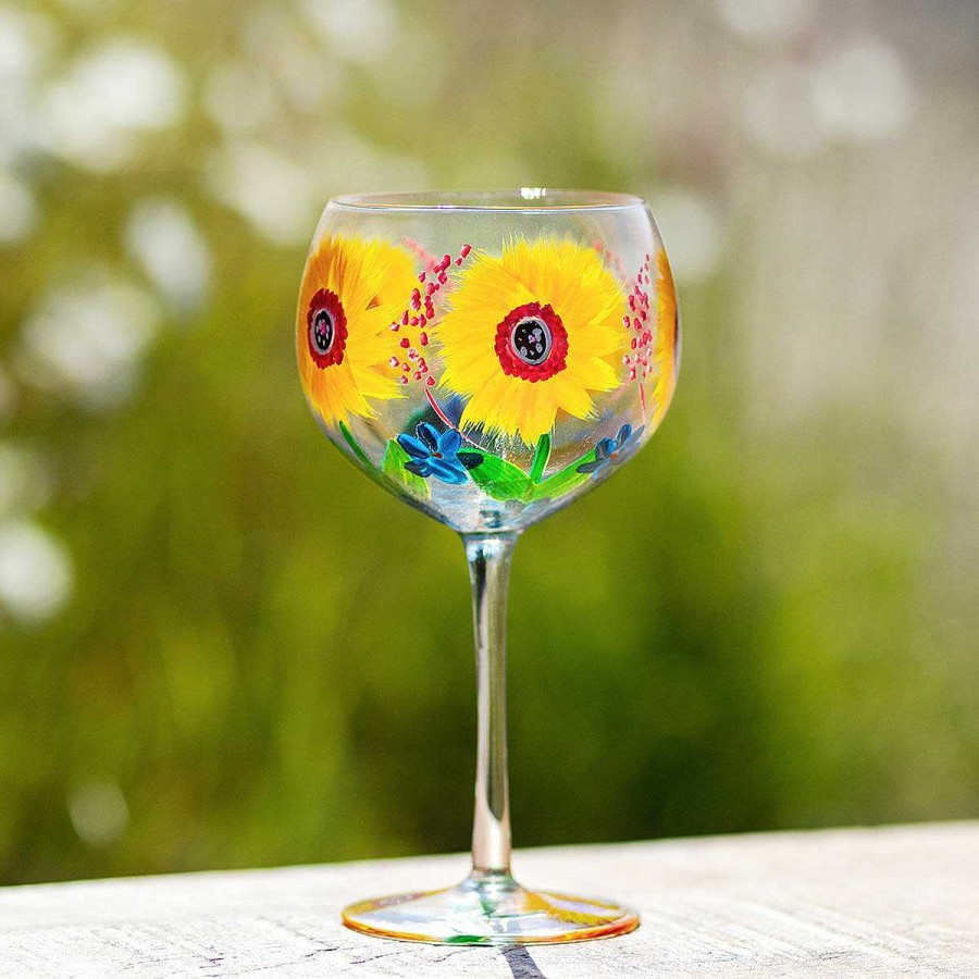 Wine Accessories | Lynsey Johnstone Lynsey Johnstone Hand Painted Sunflowers & Blue Wildflowers Gin Glass