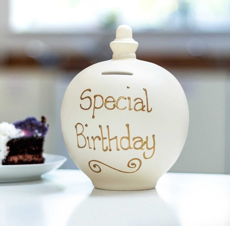 Money Pots | Temptation Temptation 'Special Birthday' Gold On Cream Money Pot