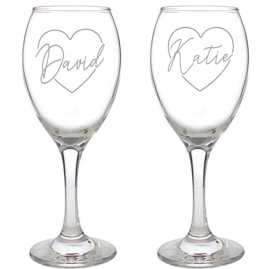 Glassware | Temptation Gifts Personalised Name Only 'Heart' Wine Glass Set