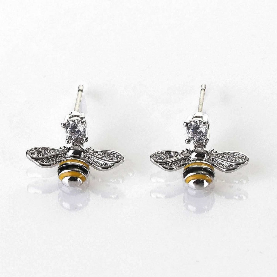 Earrings | Equilibrium Equilibrium Handpainted Dangly Bee White Gold Plated Earrings