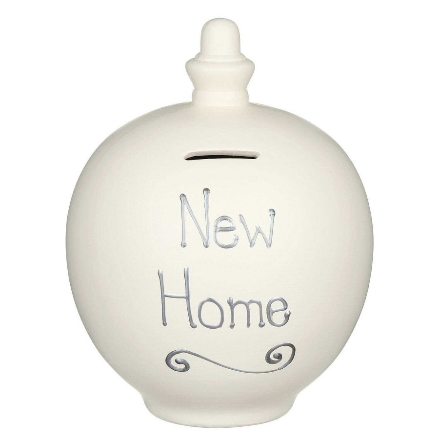 Money Pots | Temptation Temptation 'New Home' Silver On Cream Money Pot