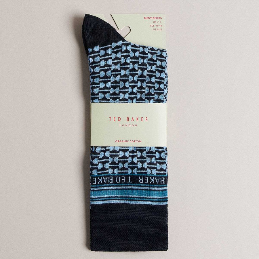 New In | Ted Baker Ted Baker Bakeing Blue Geometric Jacquard Men'S Crew Socks