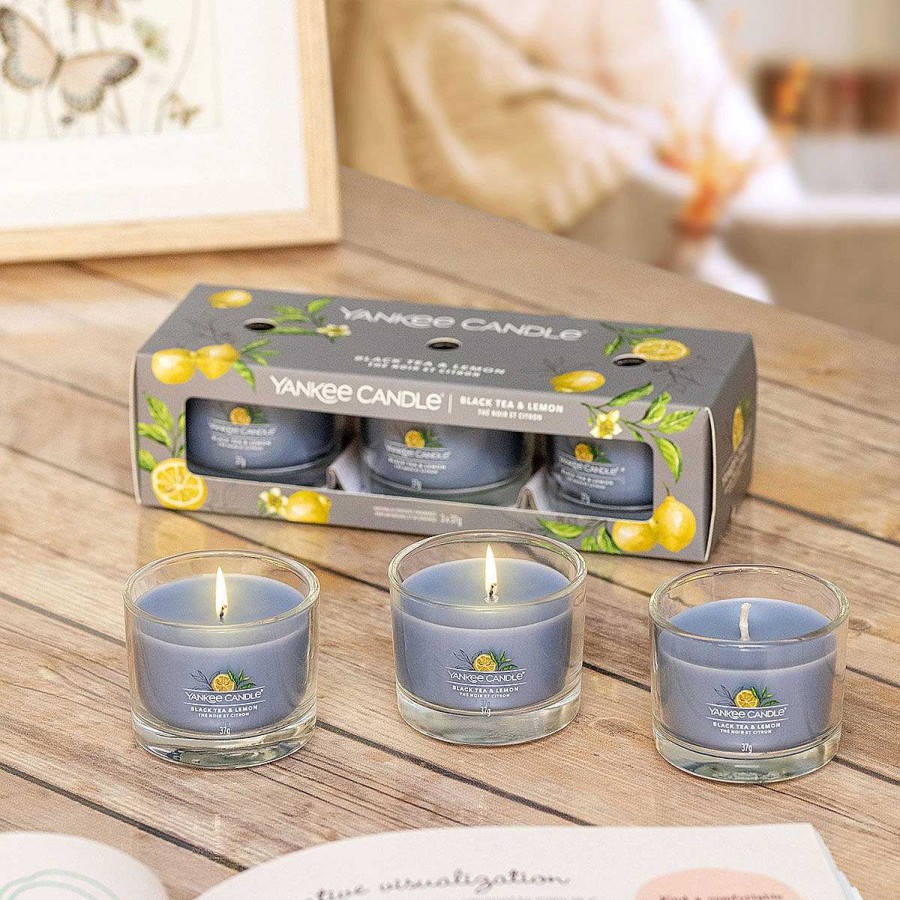 Aromatherapy | Yankee Candle Yankee Candle Black Tea & Lemon Set Of Three Signature Filled Votives