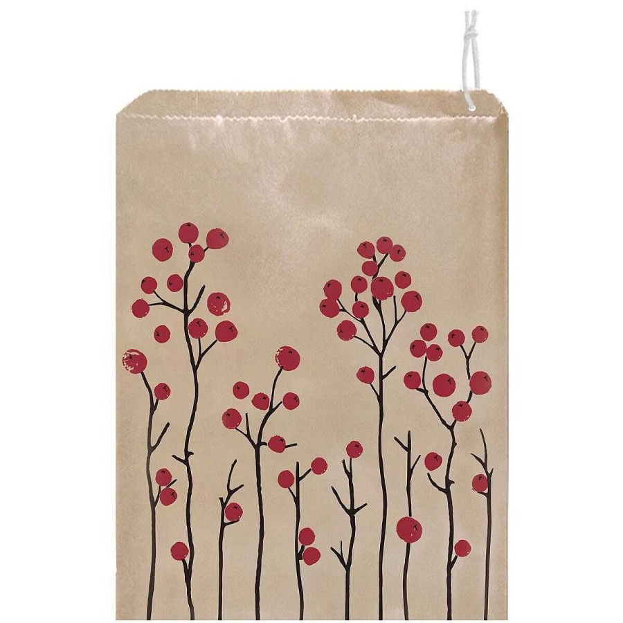 Strung Paper Bags | East of India East Of India 'Red Berries' Pack Of 50 Large Strung Bags