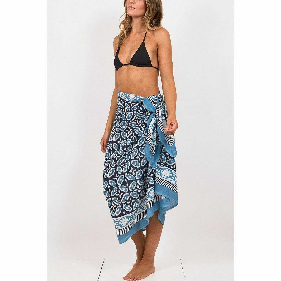 Clothing | Pachamama Pachamama Flower Blue Hand Printed Cotton Sarong