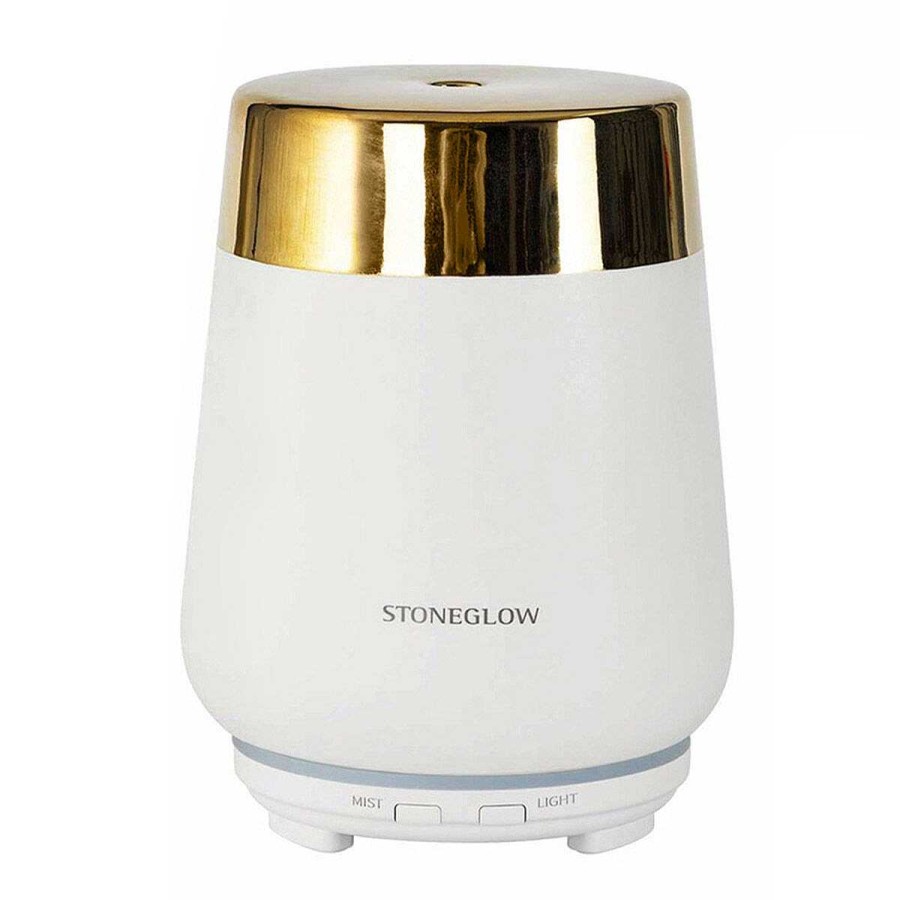 Essential Oils & Diffusers | Stoneglow Stoneglow Luna White & Gold Ceramic Perfume Mist Diffuser