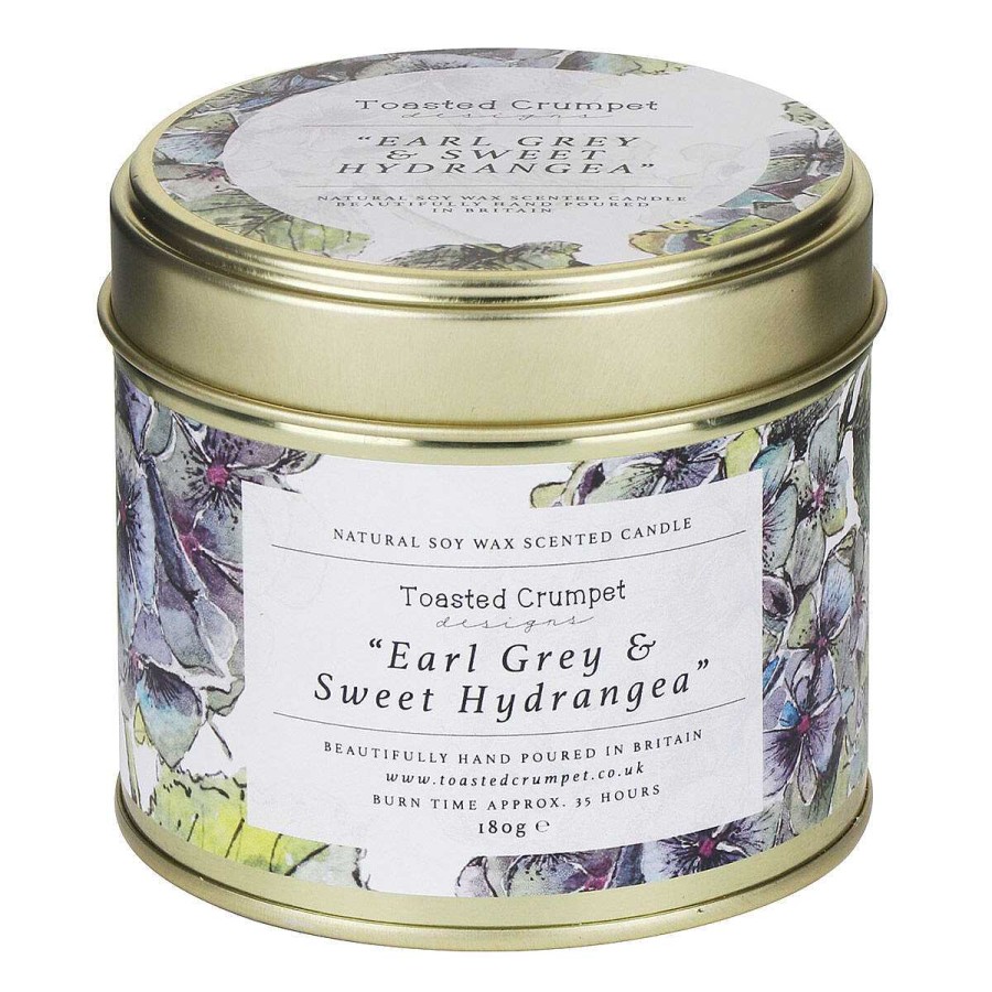 Tin Candles | Toasted Crumpet Toasted Crumpet Earl Grey & Sweet Hydrangea Tin Candle