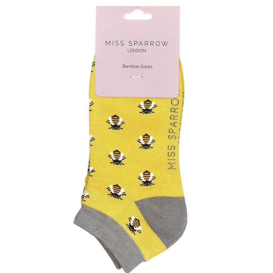 Socks | Miss Sparrow Miss Sparrow Yellow Honey Bee Women'S Bamboo Trainer Socks