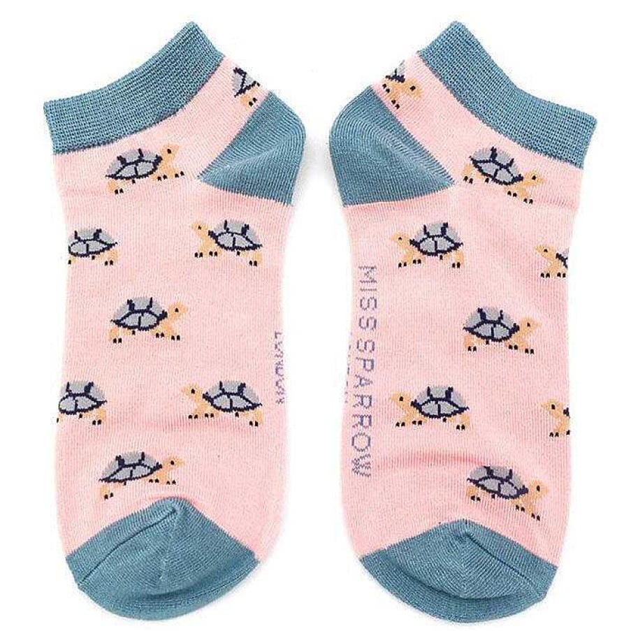 Socks | Miss Sparrow Miss Sparrow Pink Turtle Women'S Bamboo Trainer Socks