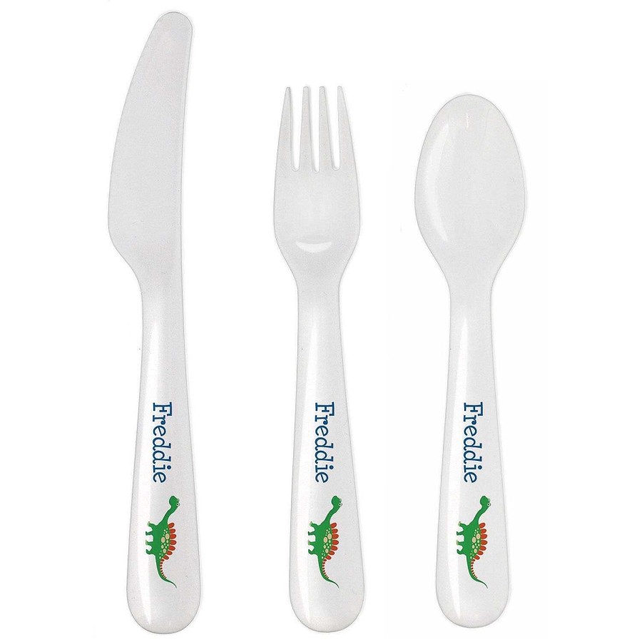 Personalised / Experience | Temptation Gifts Personalised Dinosaur 3 Piece Plastic Cutlery Set