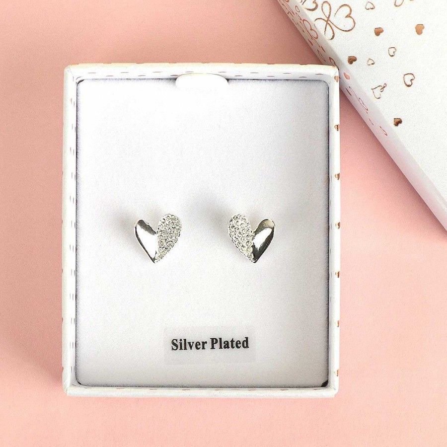 For Bridesmaids | Equilibrium Equilibrium Silver Plated Te Amo Two Halves Heart Stud Earrings