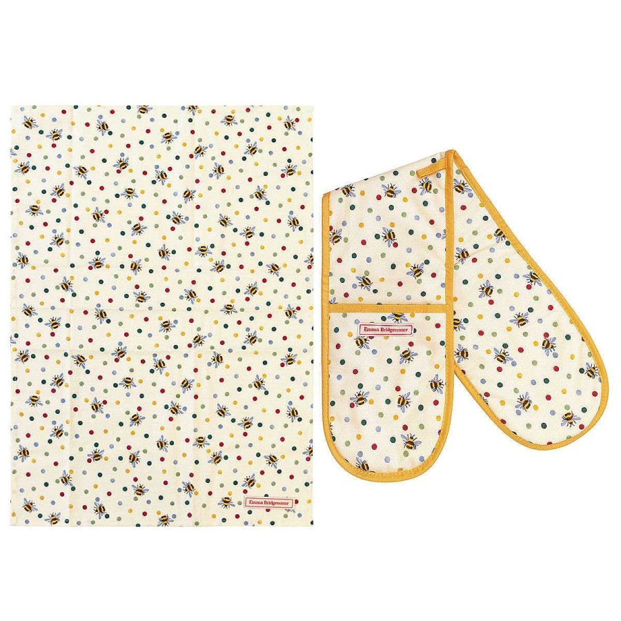 Oven Gloves | Emma Bridgewater Emma Bridgewater Bumblebee & Polka Dot Double Oven Glove And Tea Towel Set