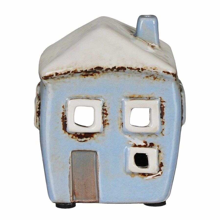 Candle Accessories | Village Pottery Village Pottery Mini Pale Blue Square House Tealight Holder