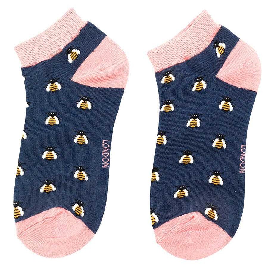 Socks | Miss Sparrow Miss Sparrow Navy Honey Bee Women'S Bamboo Trainer Socks