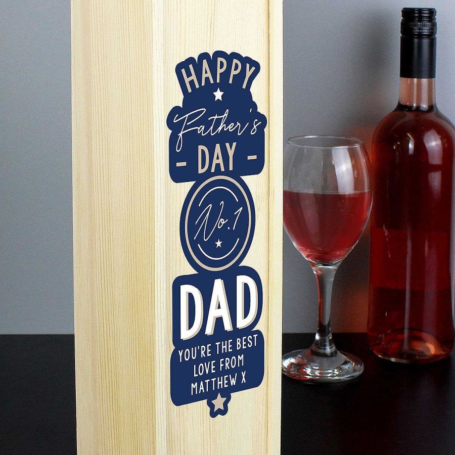 Grandad | Temptation Gifts Personalised Happy Father'S Day No.1 Dad Wooden Wine Bottle Box