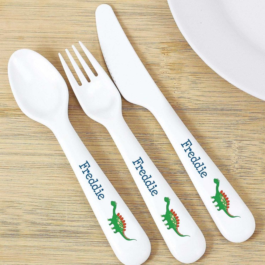 Personalised / Experience | Temptation Gifts Personalised Dinosaur 3 Piece Plastic Cutlery Set