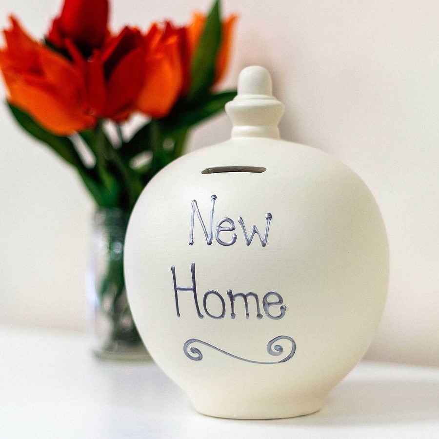 Money Pots | Temptation Temptation 'New Home' Silver On Cream Money Pot