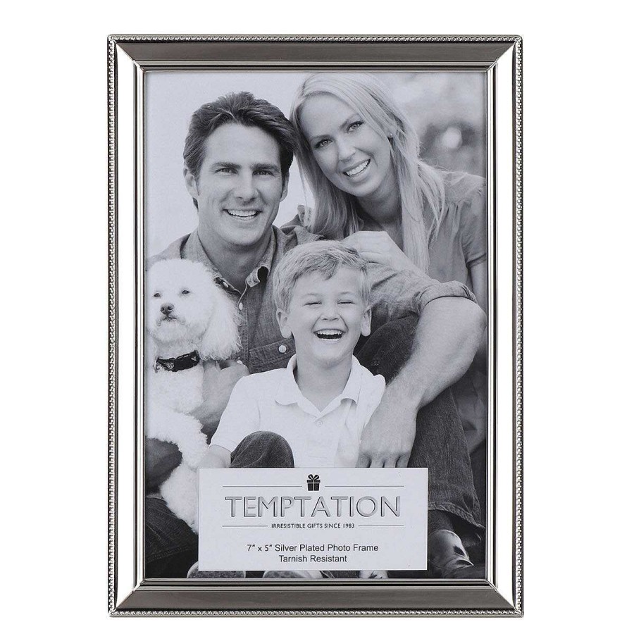 Photo Albums & Frames | Temptation Temptation Silver-Plated Narrow Dotted Edge Photo Frame 5X7